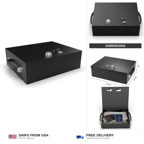 Fire Retardant Strong Box, Dual Combination and Key Lock Security Chest