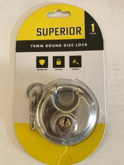 BRAND NEW HEAVY DUTY HIGH SECURITY 70MM ROUND CIRCULAR DISC STEEL LOCK -  2 Keys