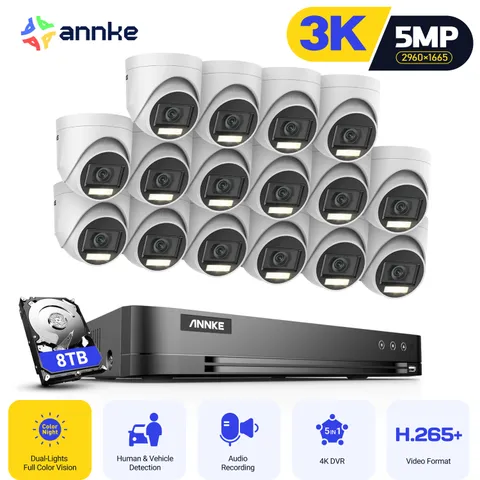ANNKE 4K 16CH DVR 5MP Audio Security Camera System Full Color Night Vision H.265