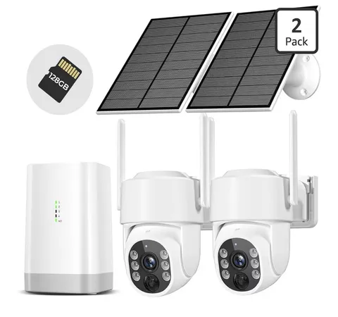 Wireless Outdoor Security Camera System Solar 4MP PTZ WiFi 2-Cam Kit