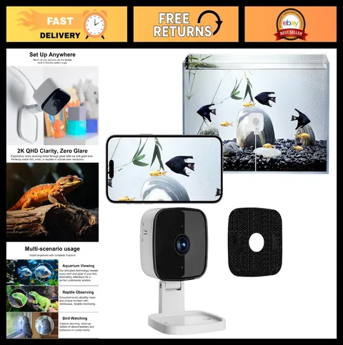 2K HD Aquarium Camera with Night Vision, Motion Alerts & 24/7 Recording for Pets