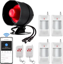 Smart Wifi Alarm System with 120Db Siren, Motion Sensor & Remote Control