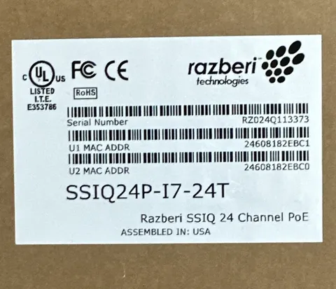 RAZBERI SSIQ24P-I7-24T All-in-One 24TB Video Appliance w/ 24-Port PoE+ Switch 1U