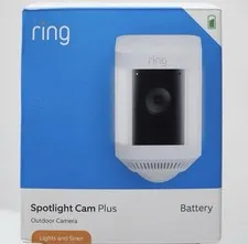 Ring - Spotlight Cam Plus Outdoor/Indoor Wireless 1080p Battery Camera - White