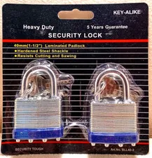 40 mm Padlock - 2 pc keyed alike - 1-1/2 " padlocks