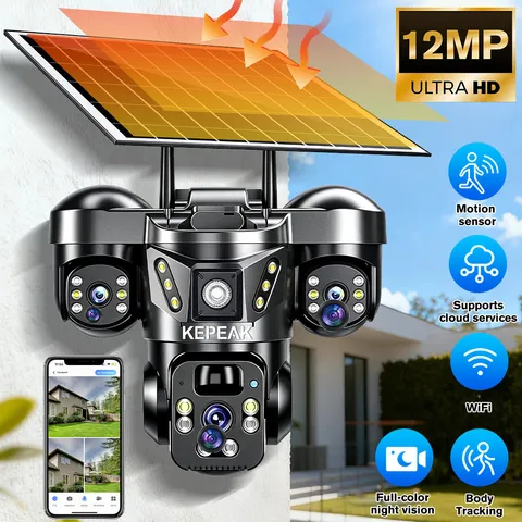  12MP Solar Battery Wireless WiFi Outdoor Pan/Tilt Home Security Camera System