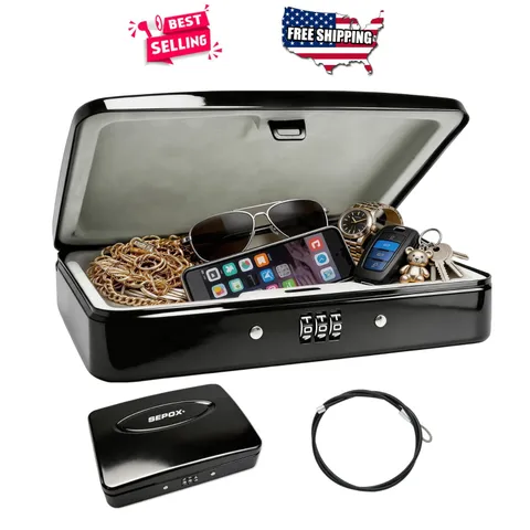 Portable Security Safe Box Combination Lock Steel Fire Water Resistant Car Dorm