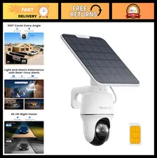4K Solar Wireless Security Camera, 4G LTE, Auto Tracking, Pan Tilt, Color Night