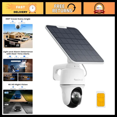 4K Solar Wireless Security Camera, 4G LTE, Auto Tracking, Pan Tilt, Color Night