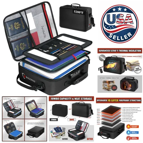 Adjustable Fireproof Document Bag with Lock – 5200°F Protection, 17 x 12.3 x 5.3