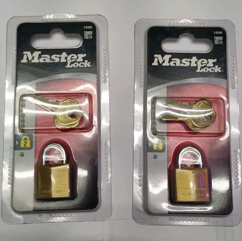 Master Lock 120D Brass Padlock 2-Pack Gold Finish Keyed Alike w/ 2 Keys