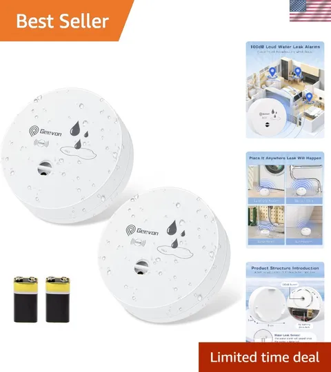 2 Pack Water Leak Detectors,100dB Sensor Alarms for Home | Flood Leak Detecto...