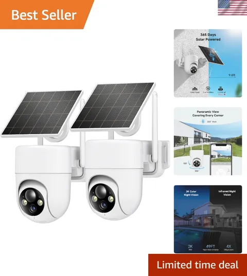 2K Solar Security Cameras Wireless Outdoor, 2PCS Outdoor Camera Wireless with...
