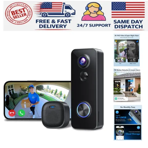 Battery Doorbell, 180° Head-to-Toe Video, Live View with Two-Way Talk, No Mon...