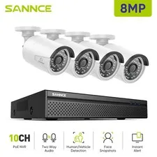SANNCE 8CH 4K NVR 8MP Two Way Audio POE IP Security Camera System AI Detection