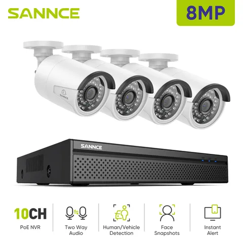 SANNCE 8CH 4K NVR 8MP Two Way Audio POE IP Security Camera System AI Detection