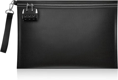 Fireproof Document Bag with Lock and Zipper, 13.8"X9.8"X0.8" Holder for Cash, A4