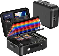 Fireproof Document Box with Lock, Waterproof Hard Shell File Organizer with Acco