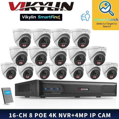 VIKYLIN SmartFind 8POE 16CH NVR CCTV Systems 4MP IP Camera Motion Detection Lot