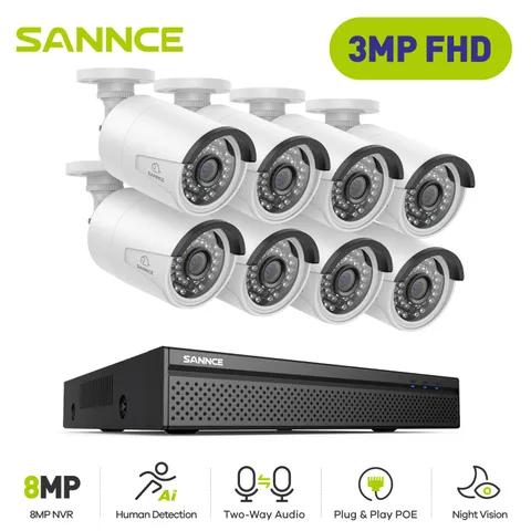 SANNCE 4K 8CH NVR 3MP POE Security Camera System Two Way Audio Human Detection
