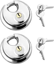 Disc Locks, 2 Pack Heavy Duty Steel Keyed Padlock Disc Storage Locks for Storage