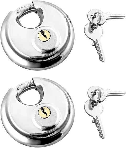 Disc Locks, 2 Pack Heavy Duty Steel Keyed Padlock Disc Storage Locks for Storage