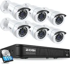ZOSI 1080p Home Security Camera System H.265+ 5MP Lite 8CH 1TB DVR and 6xCameras