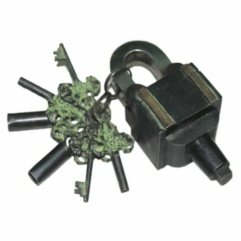 Handmade Rare Key Master Padlock Brass Finish 6 Key Square Trick Puzzle Lock
