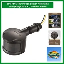 180° Motion Sensor, Adjustable Time/Range to 60FT, 3 Modes, Brown