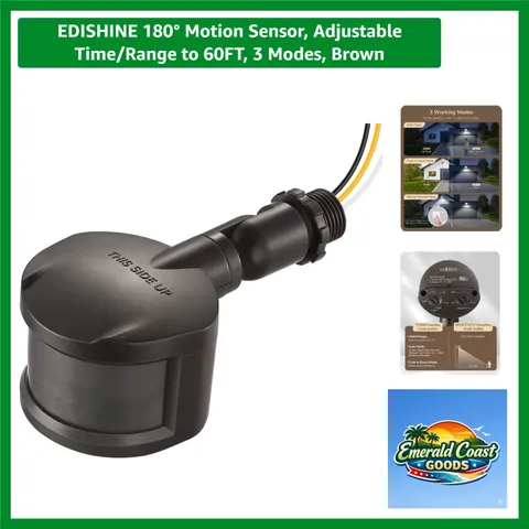180° Motion Sensor, Adjustable Time/Range to 60FT, 3 Modes, Brown