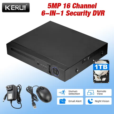 6‑In‑1 16CH DVR H.265+ Video Security Unit Equipped With 1TB Internal Hard Drive