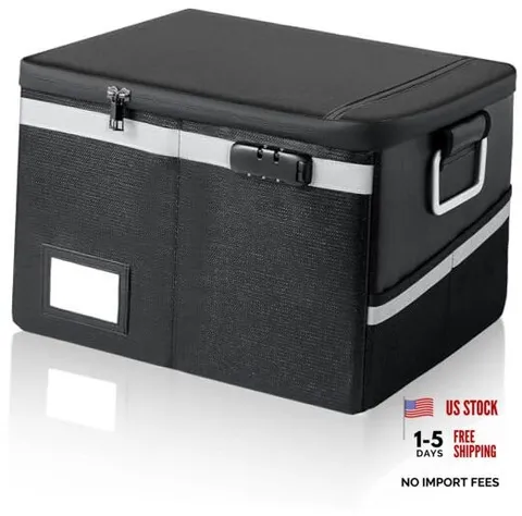 Fireproof Waterproof Document Box with Lock Collapsible Portable File Black