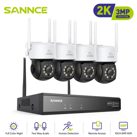 SANNCE Wireless 5MP 8CH NVR 3MP PT AI Color Security Camera System Two Way Audio