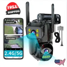 Dual Lens WiFi Security Camera Outdoor, 2.4G/5G PTZ Outdoor Plug-in Camera Auto 