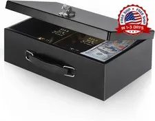 Caja fuerte ignífuga para dinero con cerradura de llave, color negro