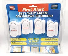 First Alert Instantly Alarm 4 Windows or Doors Peel & Stick security New
