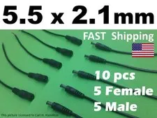 10X PLUG 5.5x2.1mm DC Connector Cable fits LED 3528 5050 5630 SMD 5M or CCTV 
