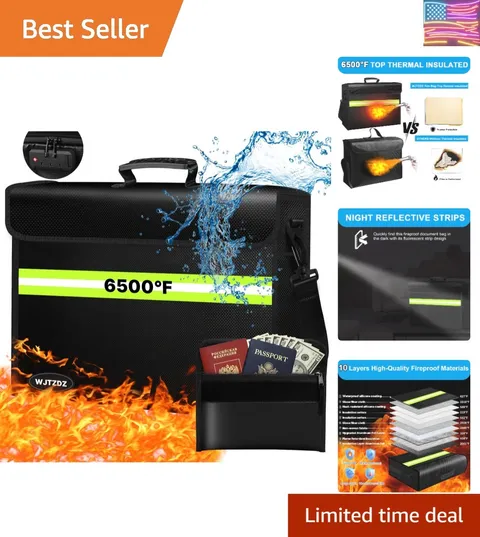 6500°F Document Bag with Lock- Box with 10 Layers Insulation Materials&Waterp...