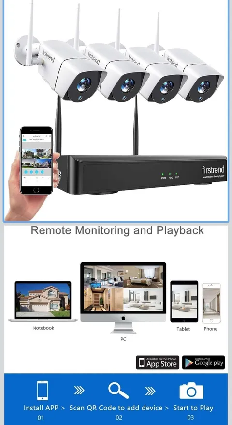 FIRSTREND WiFi Home Security Camera System 8CH NVR with 4x 1080P Camera 500G HDD