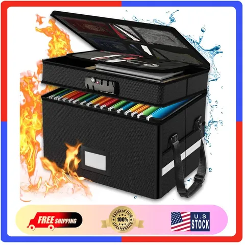 2 Layer Fireproof Document Box with Lock Waterproof Large Capacity Storage Case