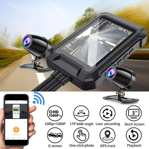 WiFi GPS Motorcycle Camera , HD 1080P Dual Lens Motorbike Bike Video Recorder