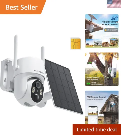 Eco-Friendly Outdoor Security Camera - Solar-Powered 4G LTE with Night Vision