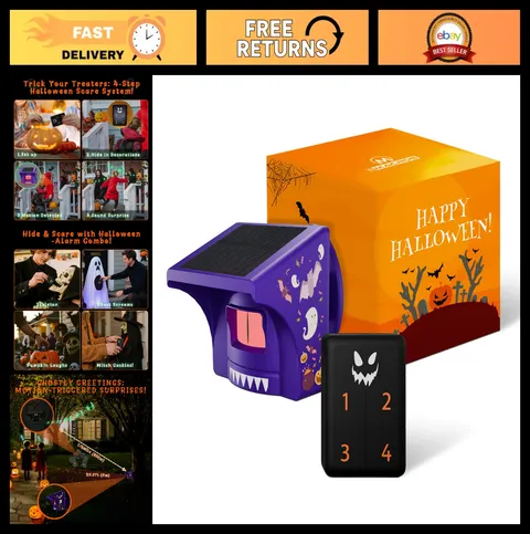 Halloween Solar Driveway Alarm with Spooky Music | 1/2 Mile Range, Motion Sensor