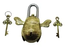 Antique Style Honey Bee Shape Brass Padlock Lock with Key Working Functional