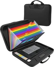 Fireproof Document Box, Portable Lock Safe Hard Case -13 Pocket Accordion File O