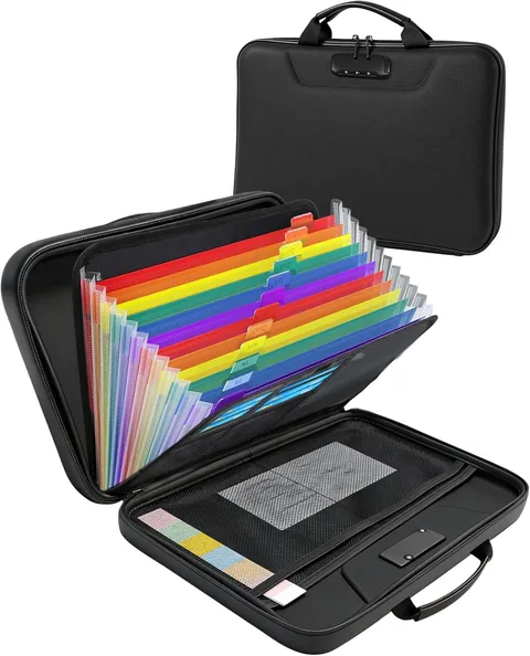 Fireproof Document Box, Portable Lock Safe Hard Case -13 Pocket Accordion File O