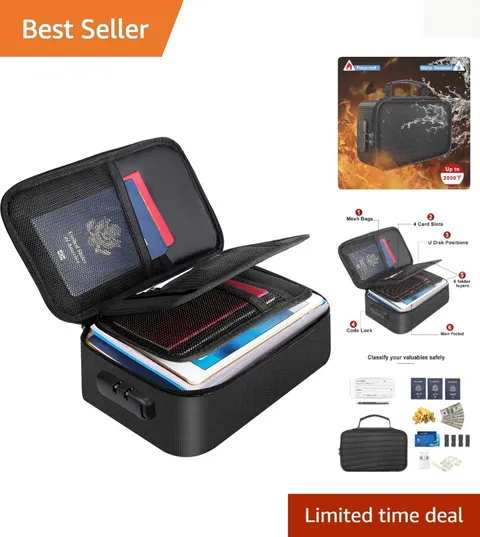 Travel-Ready Fireproof Storage Bag - Small Multi-Compartment 9x5.3" Wallet Case