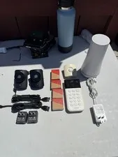 SimpliSafe system with base station, keypad, entry, motion sensors, panic button