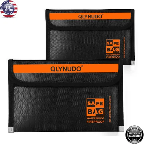 2 PACK Small Fireproof Document Bag Money Bag for Cash with Waterproof Zipper