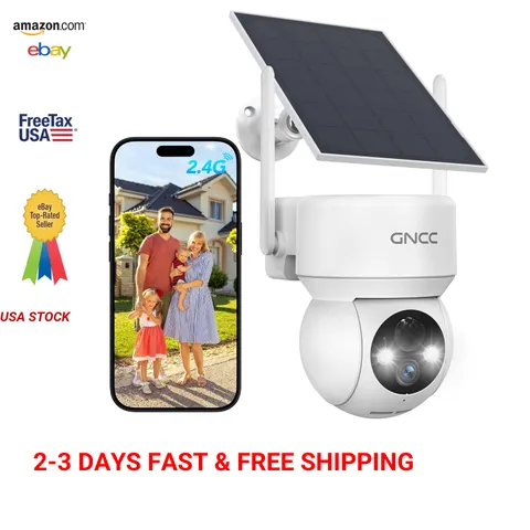 GNCC Solar Security Cameras Wireless Outdoor 2.4G WiFi 360 Degree View AI Human